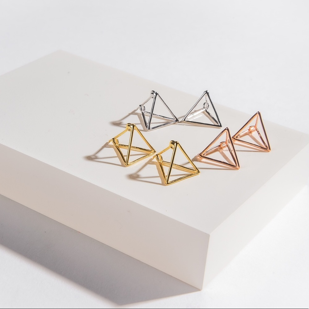 PYRA - Pyramid 3D unique sterling silver earrings